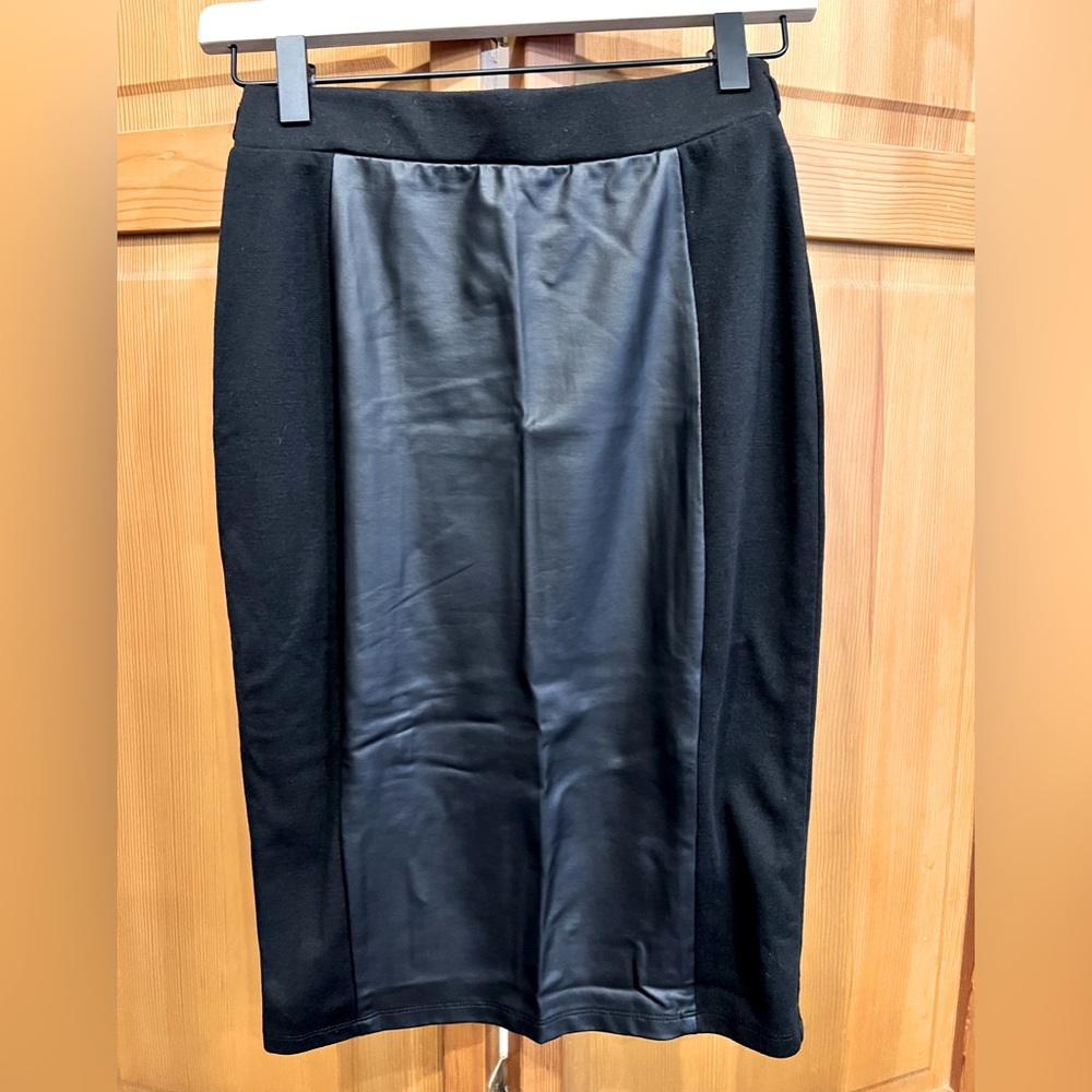 Black Pencil Skirt with Faux Leather Panel